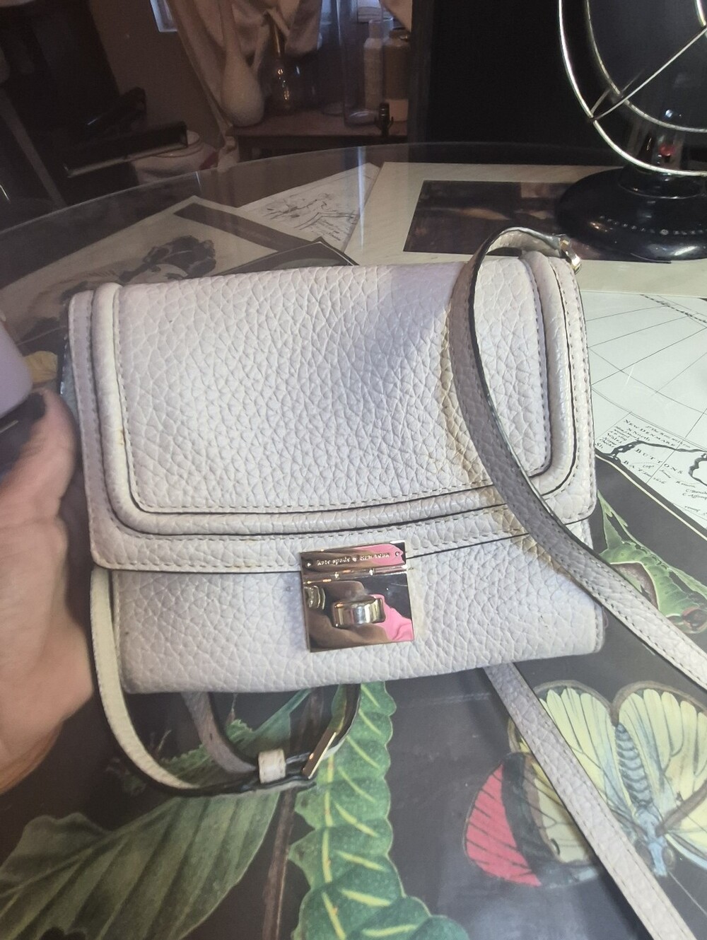 kate spade White Pebbled Leather Crossbody with Silver-Tone Lock